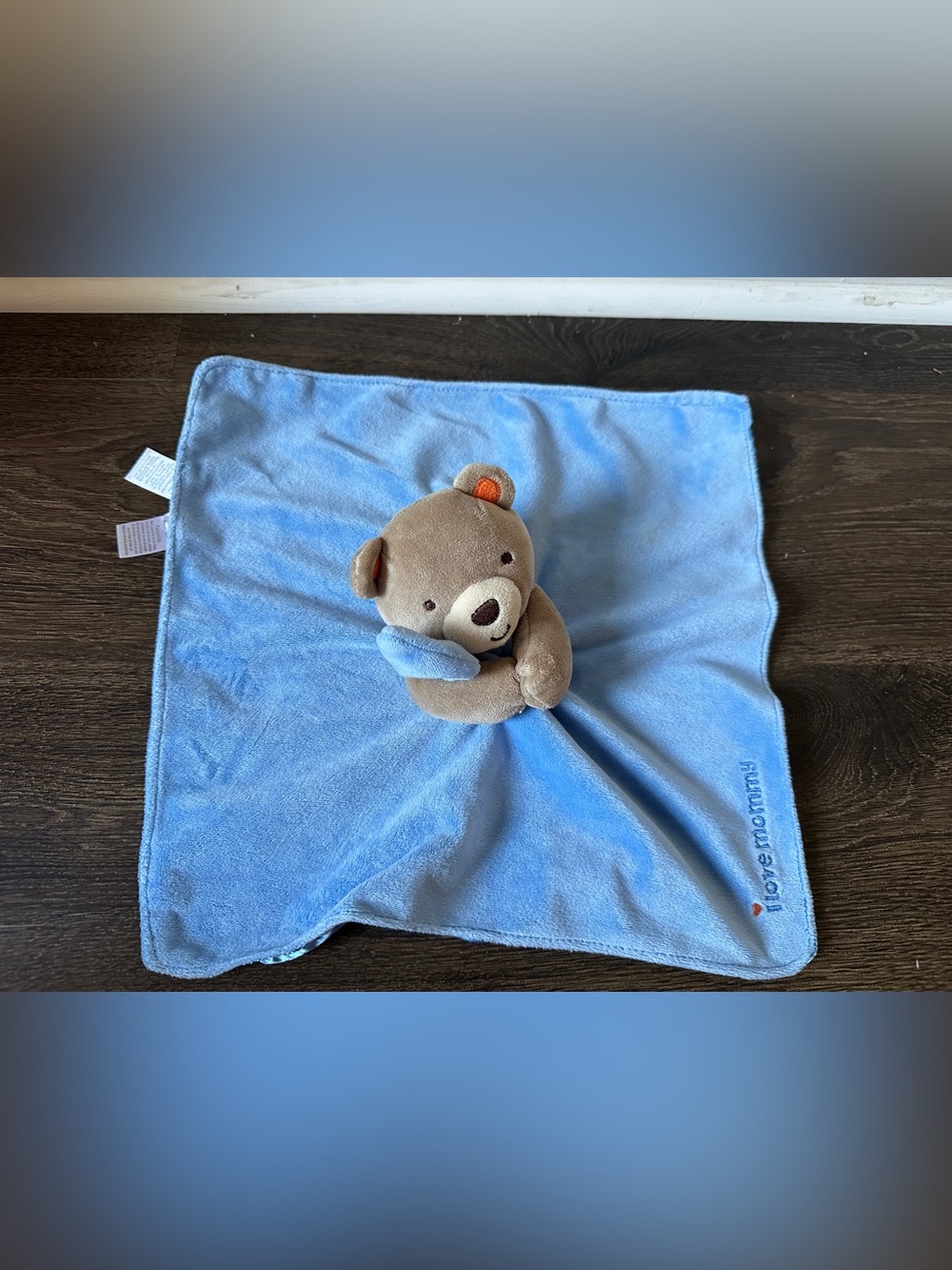 Magic Years Baby Lovey Bear Plush Blue Security Blanket Rattle Toy I Love Mommy
